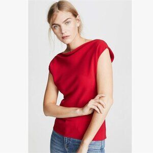 Theory Draped Red Boatneck Cap Sleeve in Classic Crepe Top M